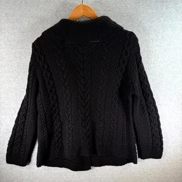 Vintage Inis Crafts Chunky Cardigan Sweater Women's Large Black Cable Knit Wool - Picture 8 of 8